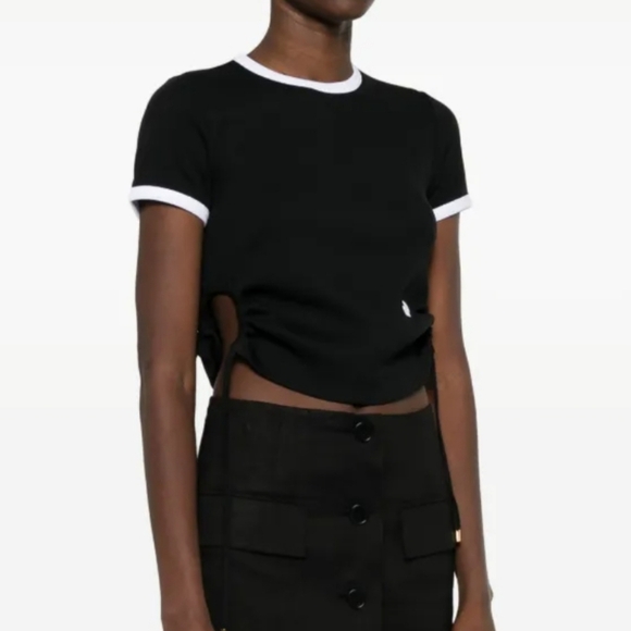Patou Ribbed-Knit Cut-out T-Shirt Cinched Side With Drawstrings Ringer Size Med - Picture 1 of 9
